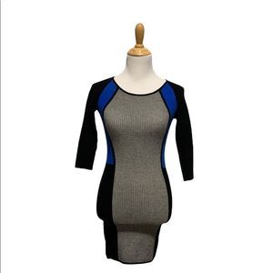 Le Chateau | Blue, Black & Grey 1/2 Sleeve Knit Dress